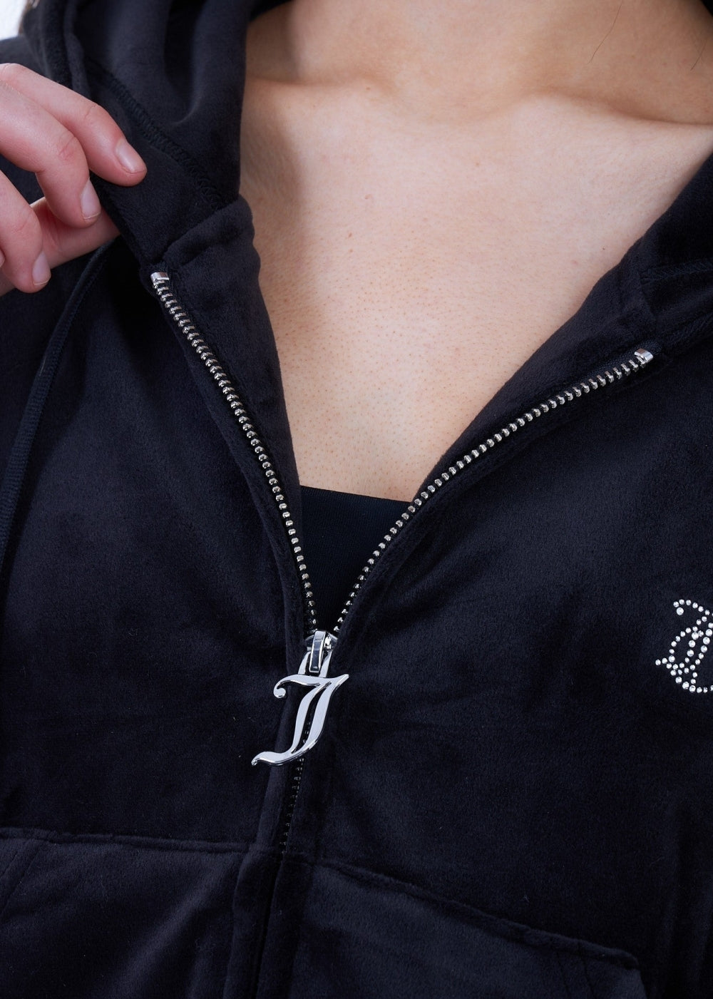 Madison Black Velour Zip Hoodie