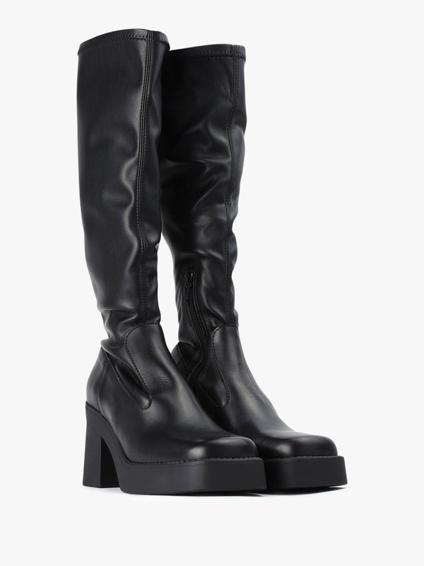 Womens Norma Tall Stretch Leather Boots In Black