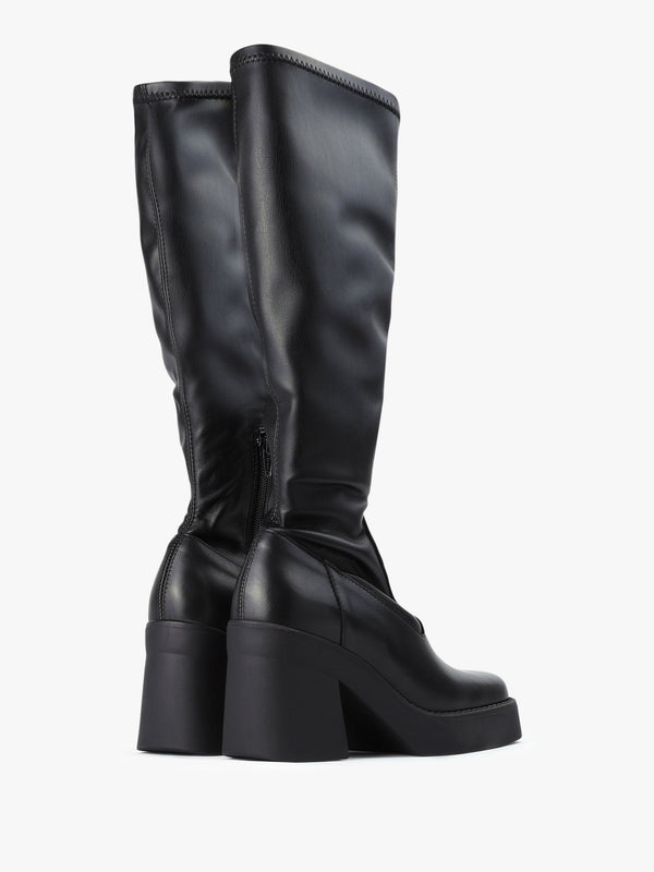 Womens Norma Tall Stretch Leather Boots In Black