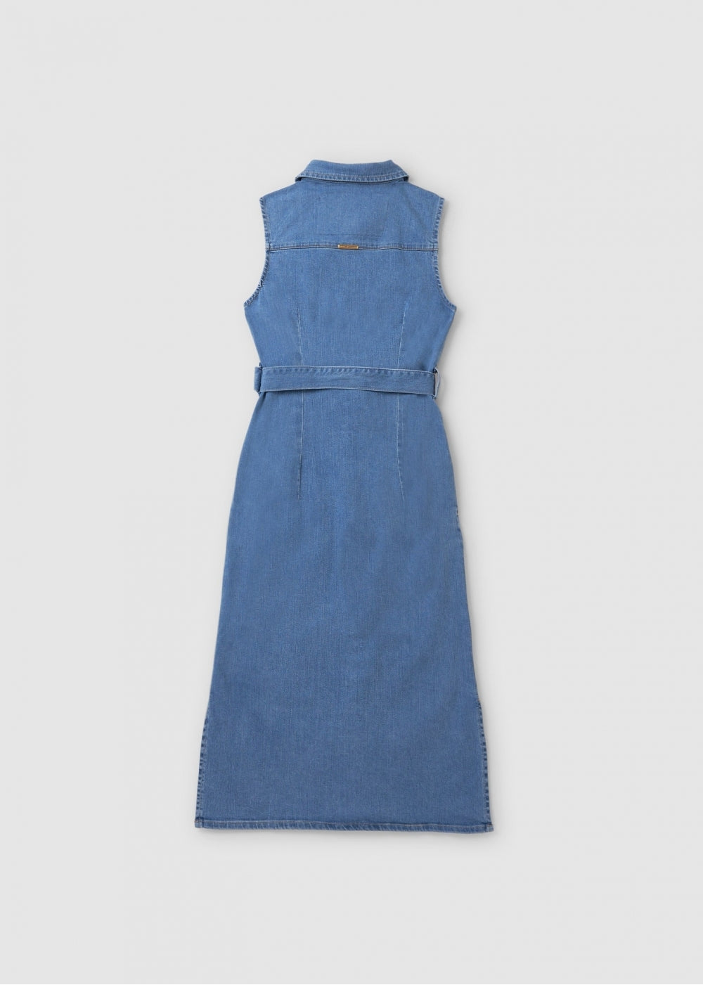 Womens Sleeveless Denim Button Up Dress In Light Indigo Wash