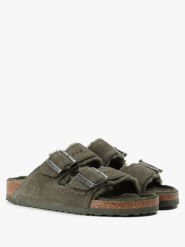 Arizona Shearling Thyme Suede Two Bar Mules