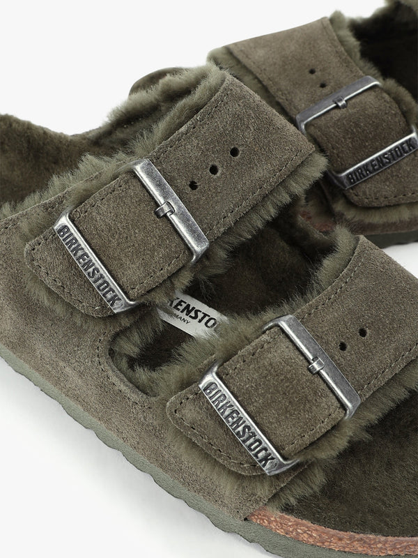 Arizona Shearling Thyme Suede Two Bar Mules