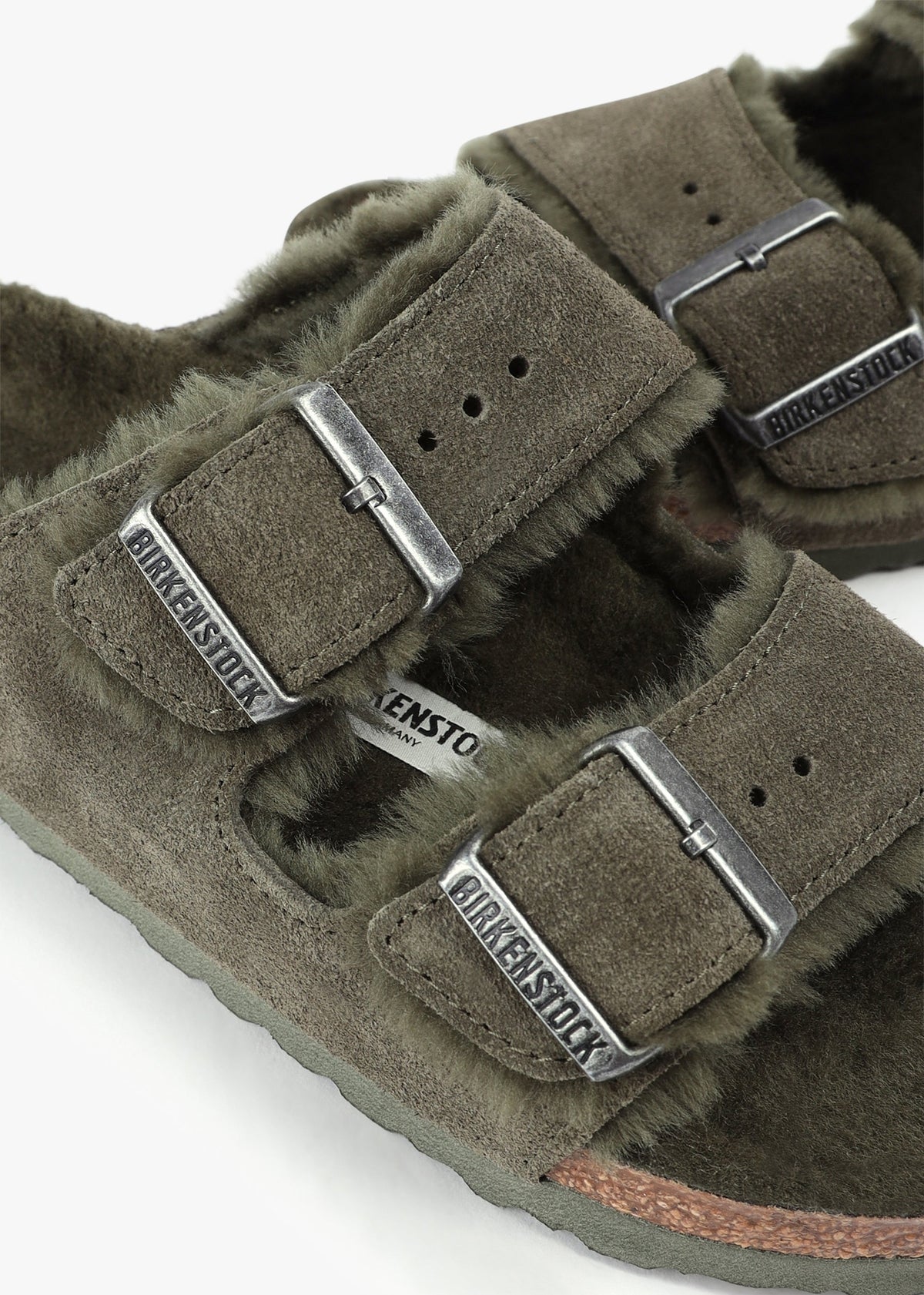 Arizona Shearling Thyme Suede Two Bar Mules