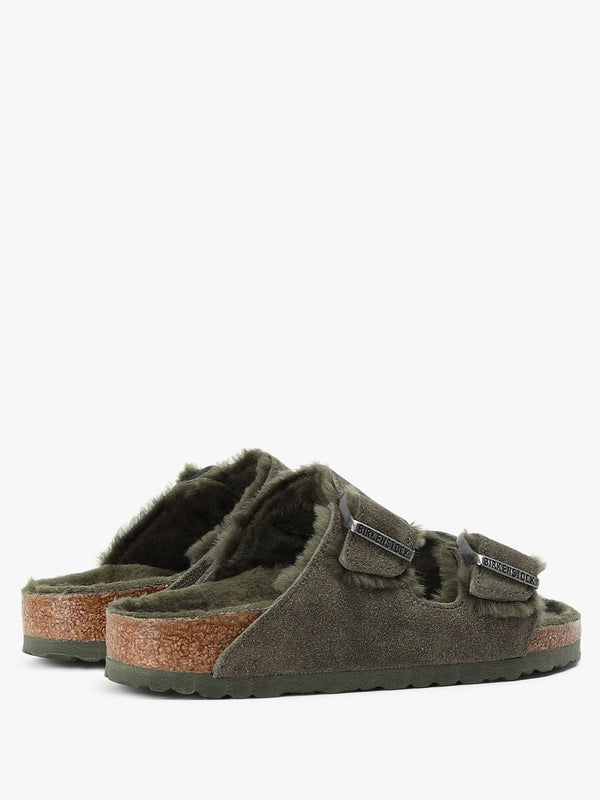 Arizona Shearling Thyme Suede Two Bar Mules