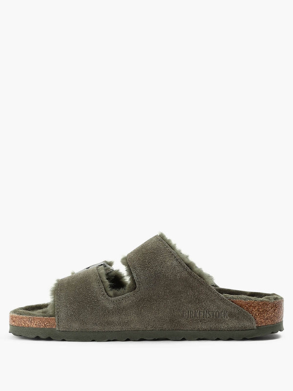 Arizona Shearling Thyme Suede Two Bar Mules