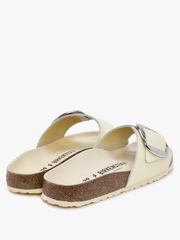 Madrid Big Buckle High Shine Ecru Leather Mules