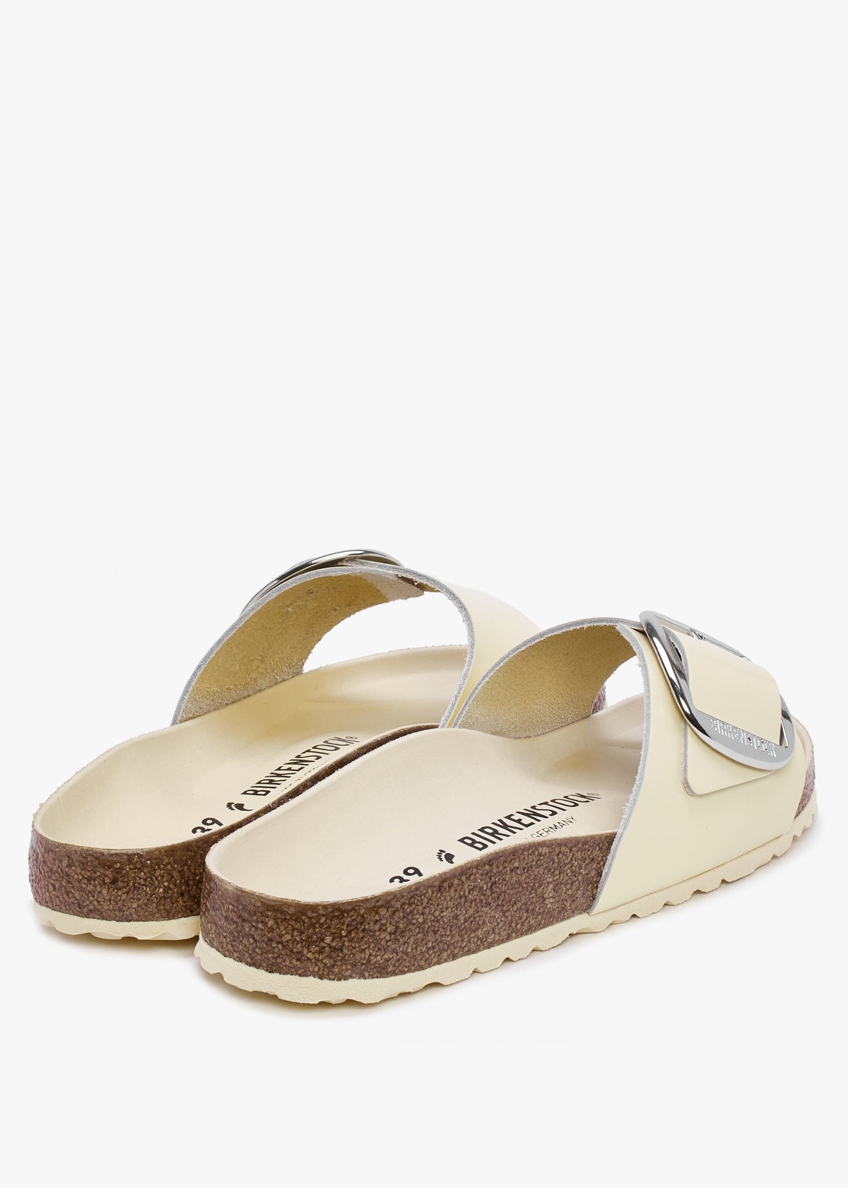 Madrid Big Buckle High Shine Ecru Leather Mules