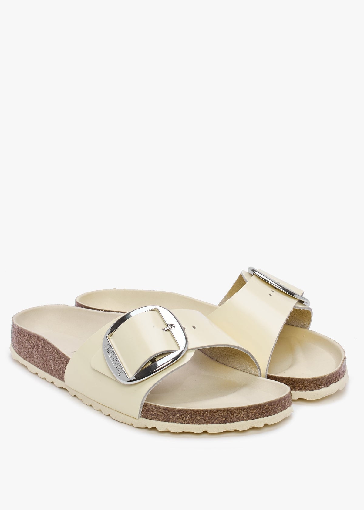 Madrid Big Buckle High Shine Ecru Leather Mules