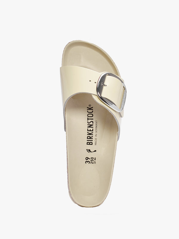 Madrid Big Buckle High Shine Ecru Leather Mules