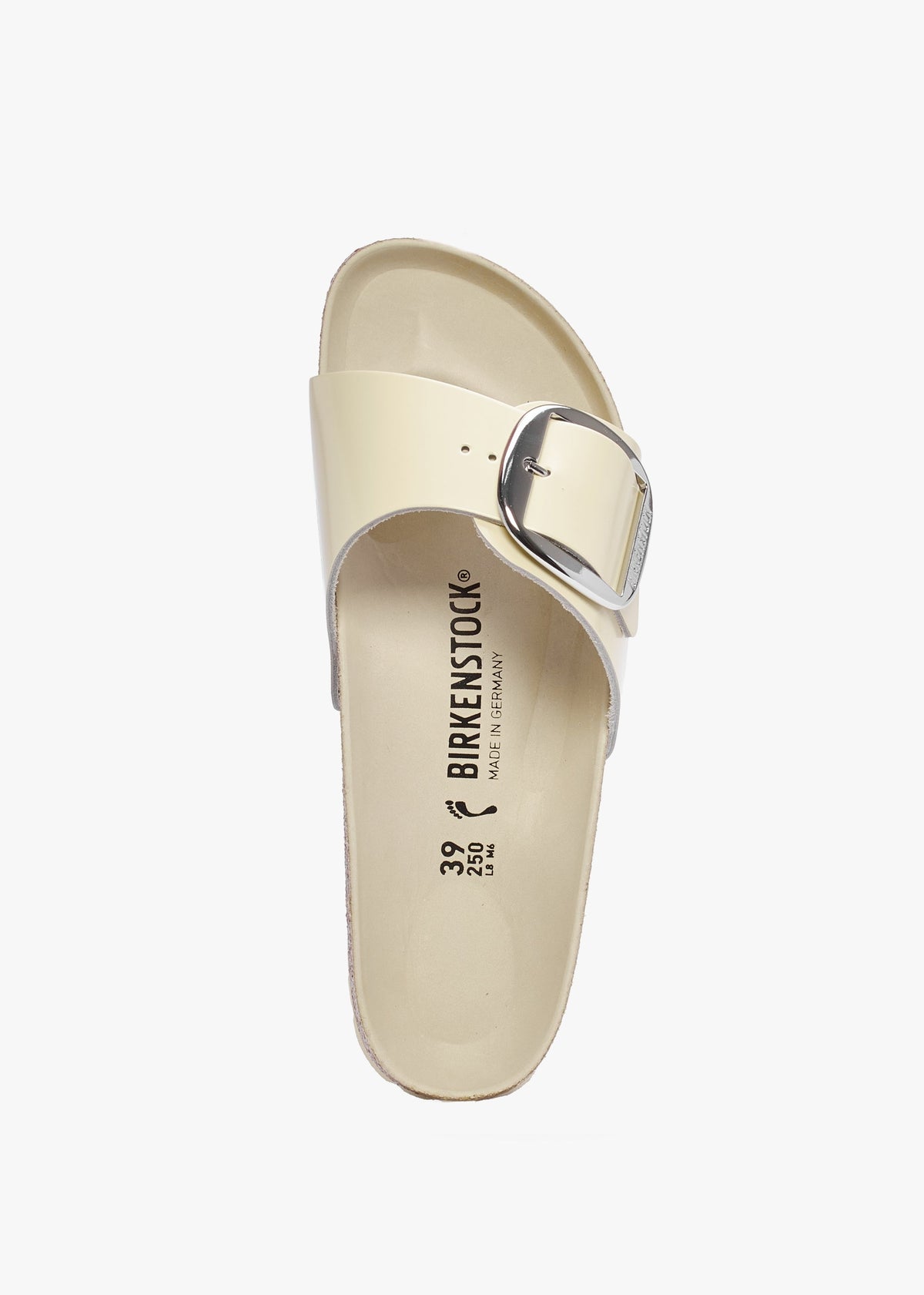 Madrid Big Buckle High Shine Ecru Leather Mules