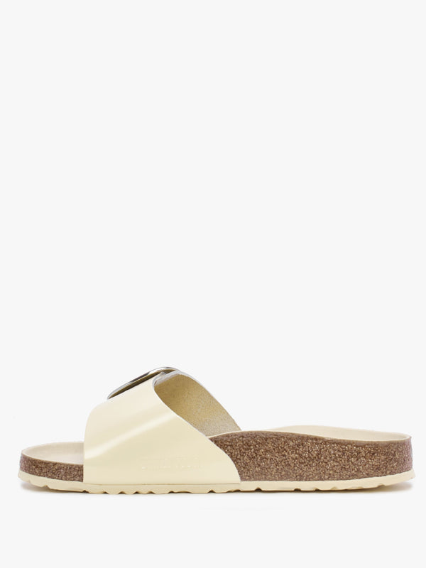 Madrid Big Buckle High Shine Ecru Leather Mules
