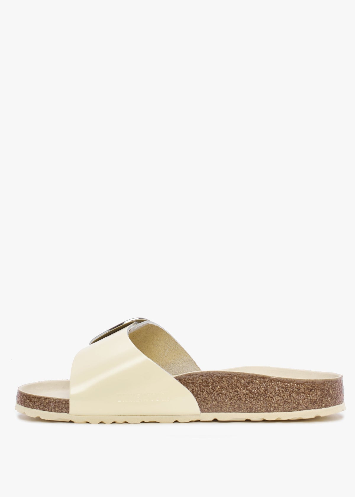 Madrid Big Buckle High Shine Ecru Leather Mules