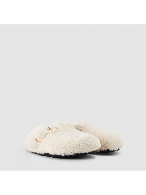 Boston Shearling Big Buckle Cream Clogs