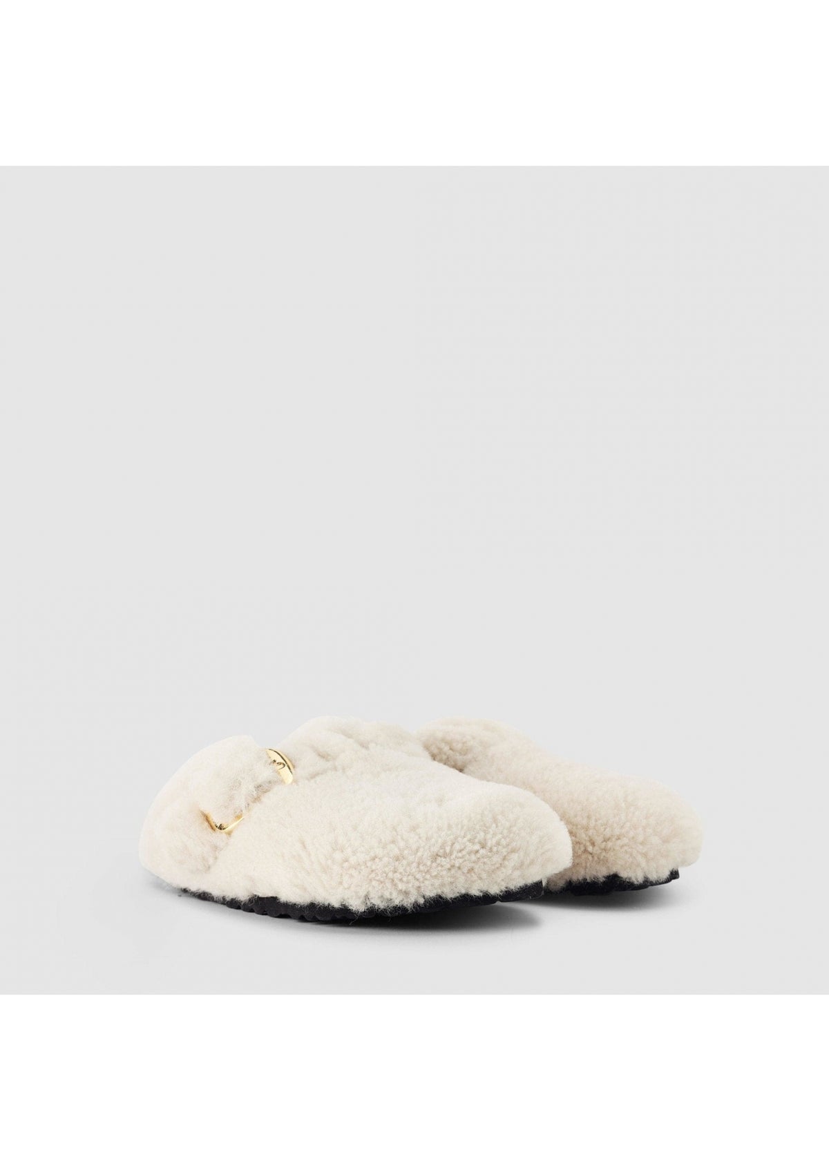 Boston Shearling Big Buckle Cream Clogs