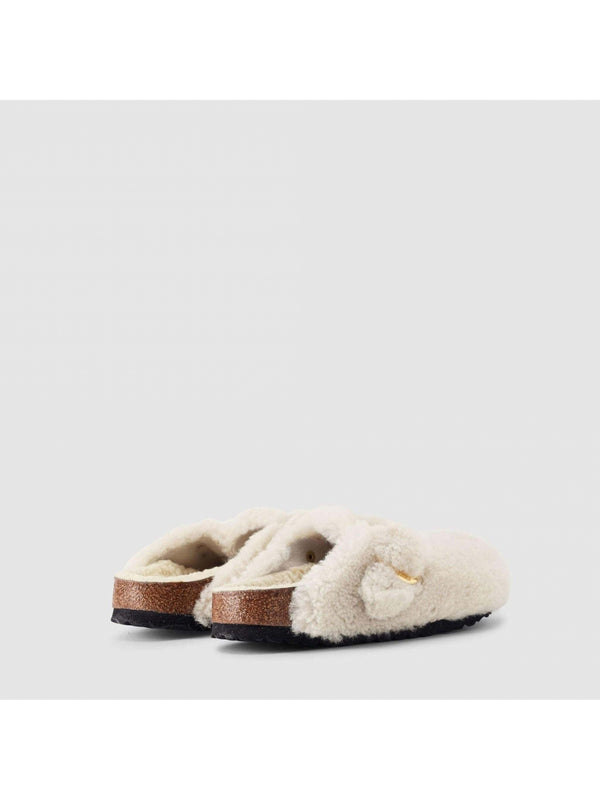 Boston Shearling Big Buckle Cream Clogs