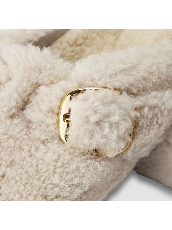Boston Shearling Big Buckle Cream Clogs