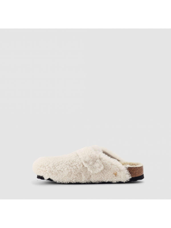 Boston Shearling Big Buckle Cream Clogs