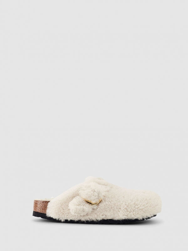 Boston Shearling Big Buckle Cream Clogs