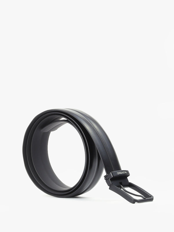 Mens James Black Leather Belt Set