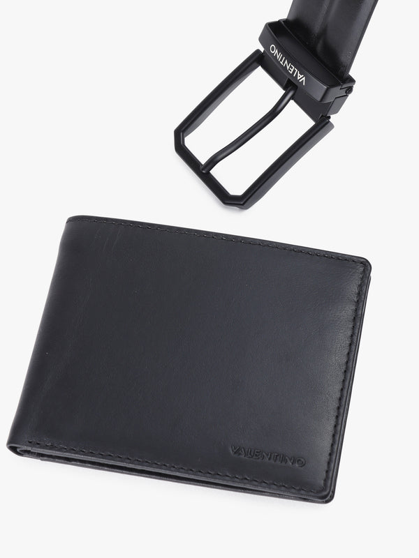 Mens James Black Leather Belt Set