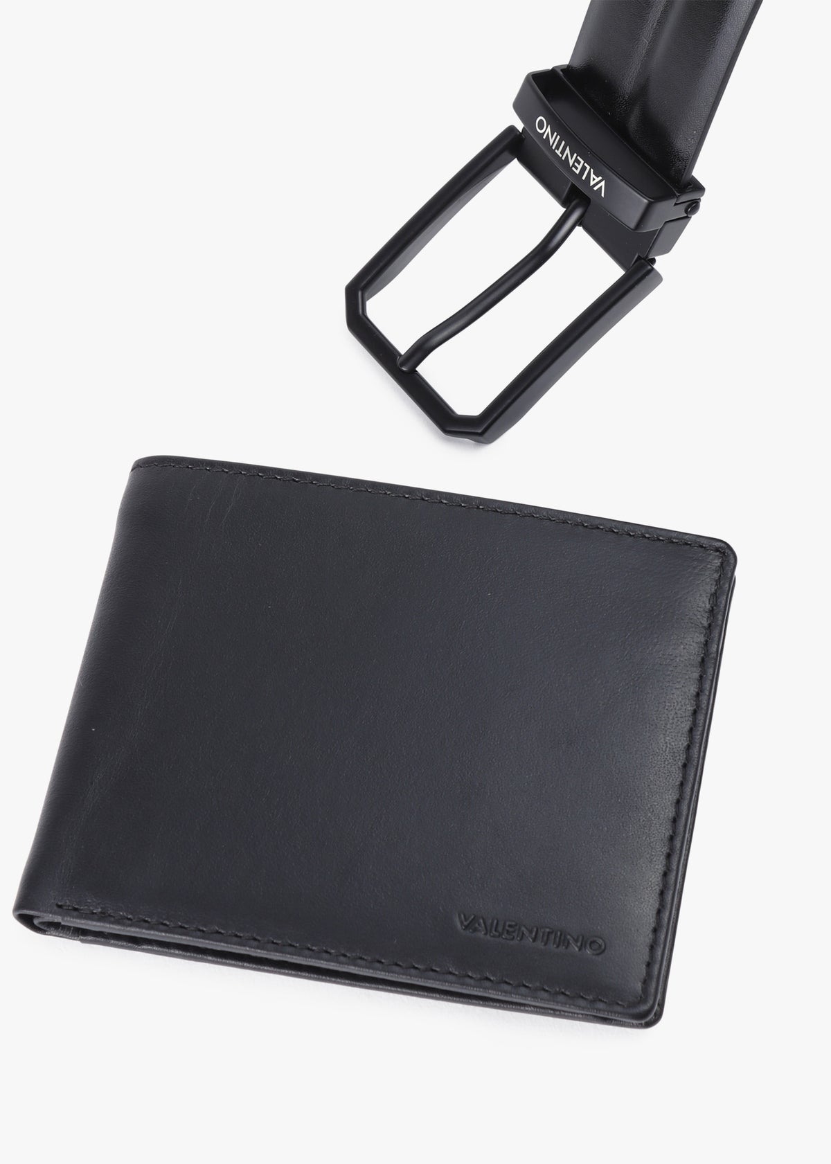 Mens James Black Leather Belt Set