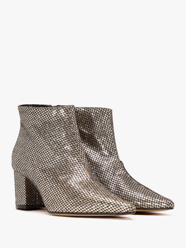 Alia Gold Metallic Glitter Block Heel Ankle Boots