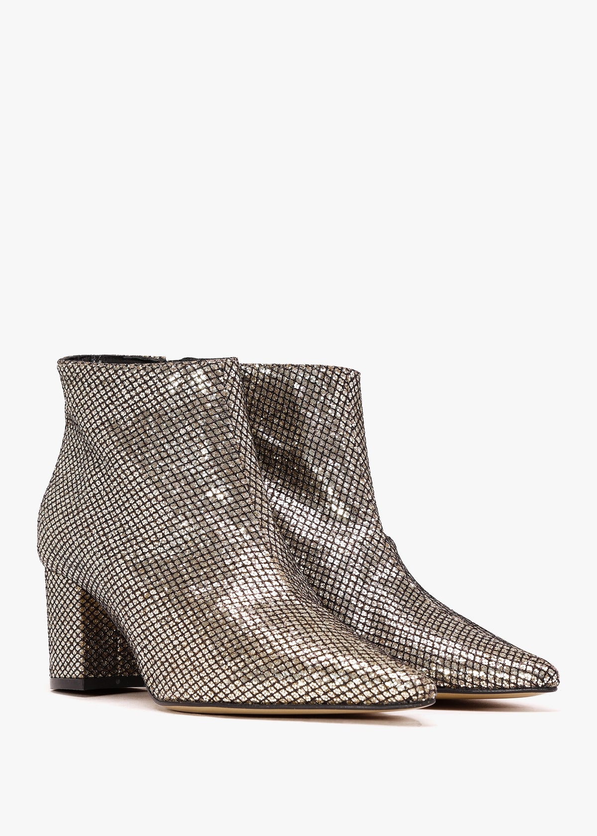 Alia Gold Metallic Glitter Block Heel Ankle Boots