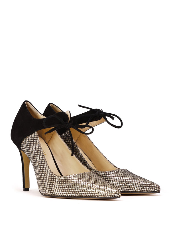 Afordy Gold Metallic Glitter Heeled Mary Janes