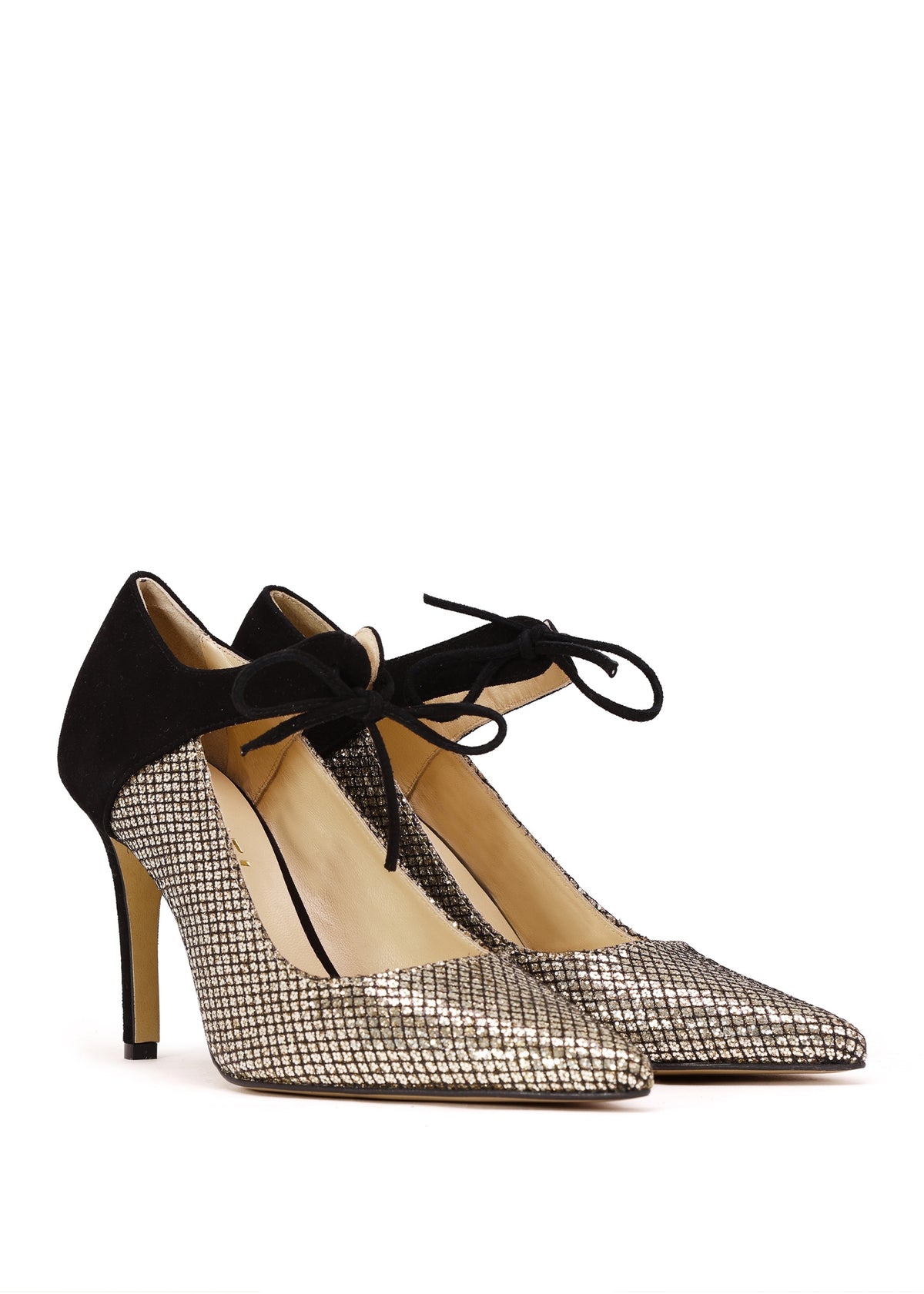 Afordy Gold Metallic Glitter Heeled Mary Janes