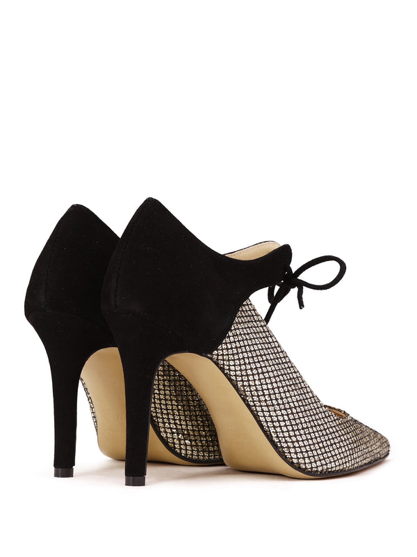 Afordy Gold Metallic Glitter Heeled Mary Janes