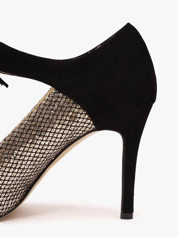 Afordy Gold Metallic Glitter Heeled Mary Janes