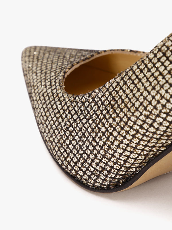 Afordy Gold Metallic Glitter Heeled Mary Janes