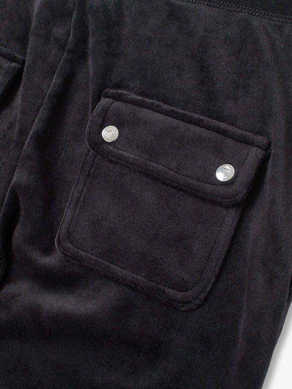Layla Low Rise Black Velour Pocketed Track Pants