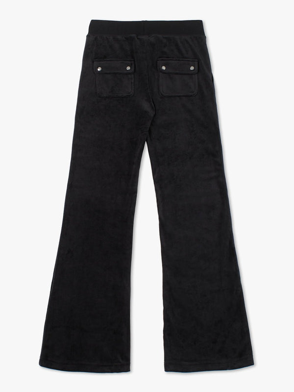 Layla Low Rise Black Velour Pocketed Track Pants
