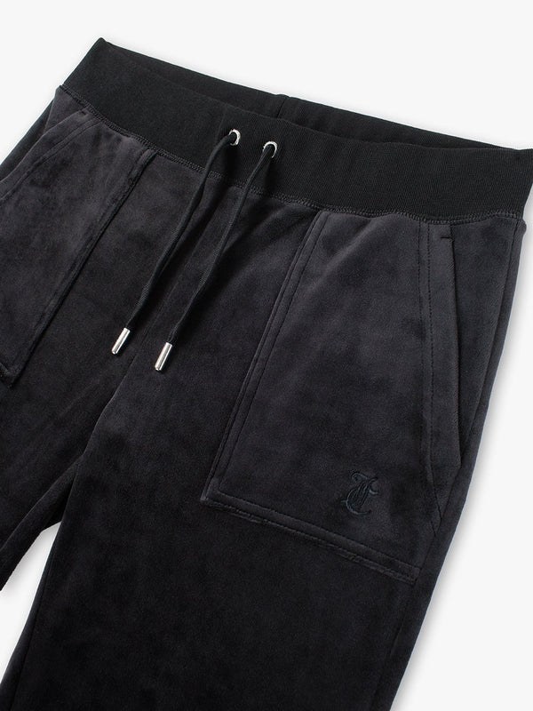 Layla Low Rise Black Velour Pocketed Track Pants