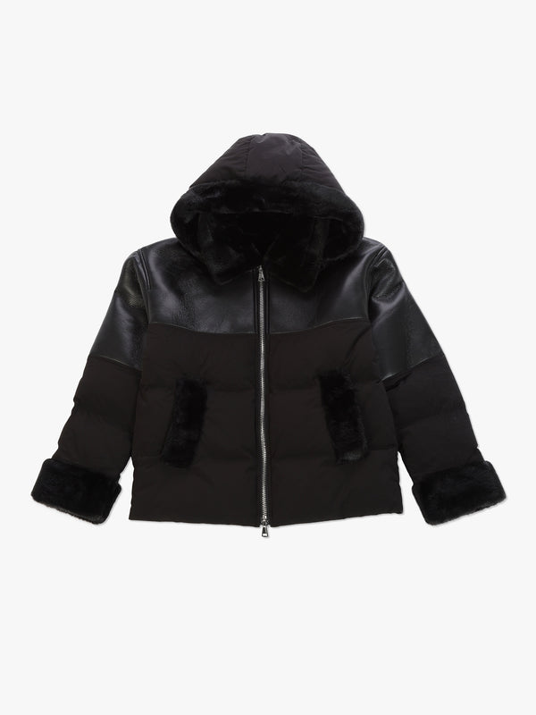 Mina Black Multi Textile Bomber Jacket