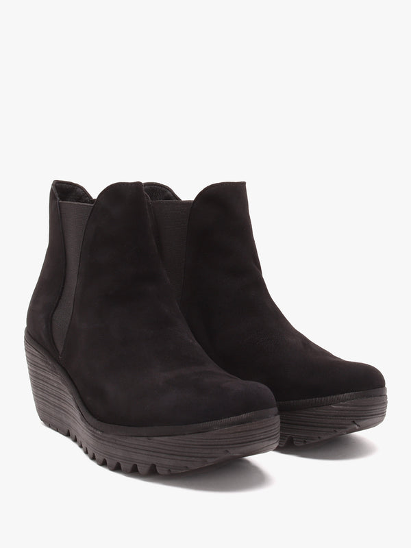 Yoss Black Suede Wedge Ankle Boots
