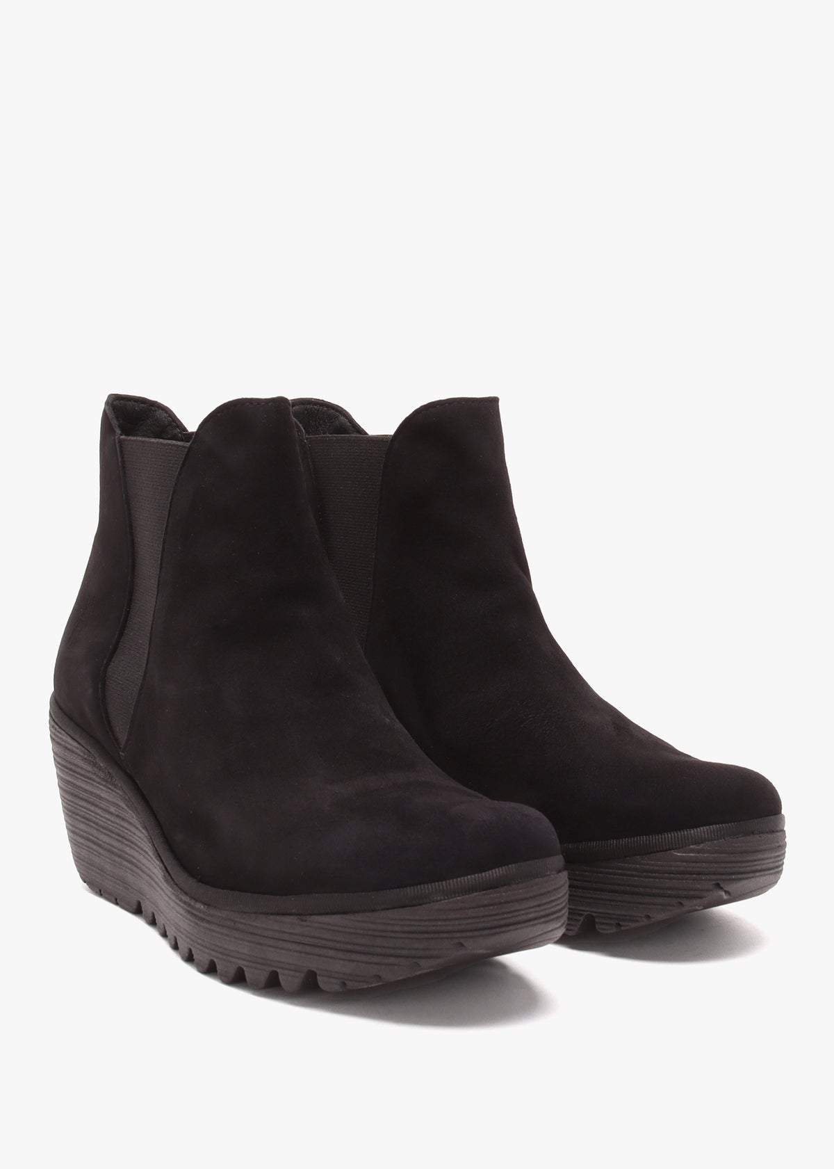 Yoss Black Suede Wedge Ankle Boots