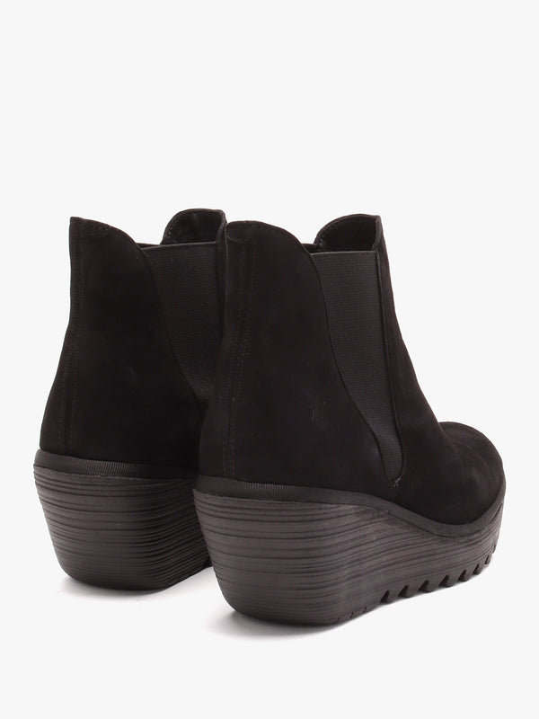Yoss Black Suede Wedge Ankle Boots