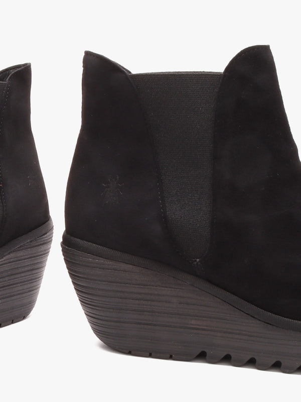 Yoss Black Suede Wedge Ankle Boots