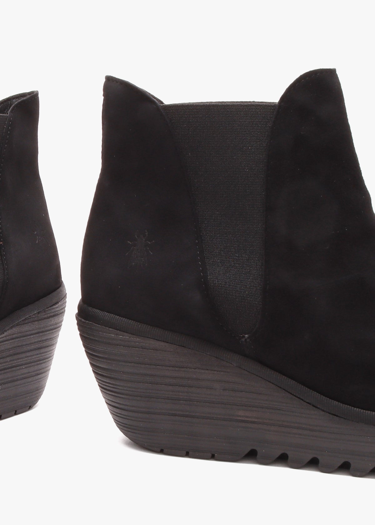 Yoss Black Suede Wedge Ankle Boots