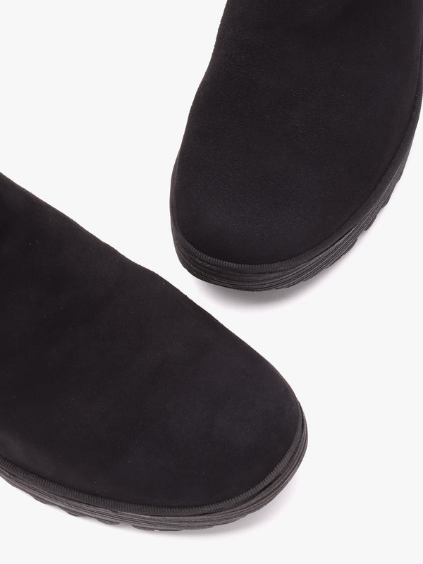 Yoss Black Suede Wedge Ankle Boots