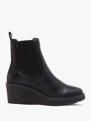 Audyn Black Leather Wedge Ankle Boots