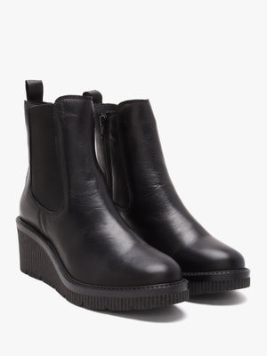 Audyn Black Leather Wedge Ankle Boots