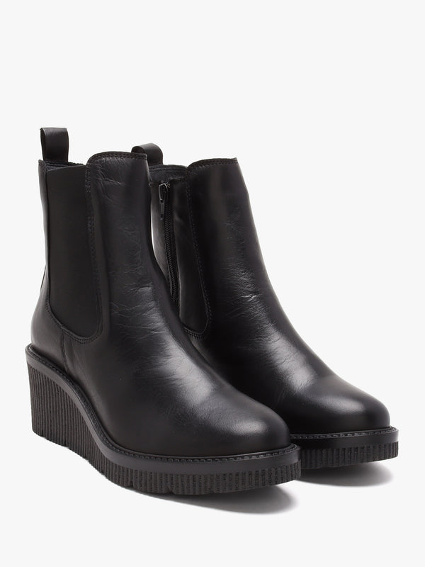 Audyn Black Leather Wedge Ankle Boots