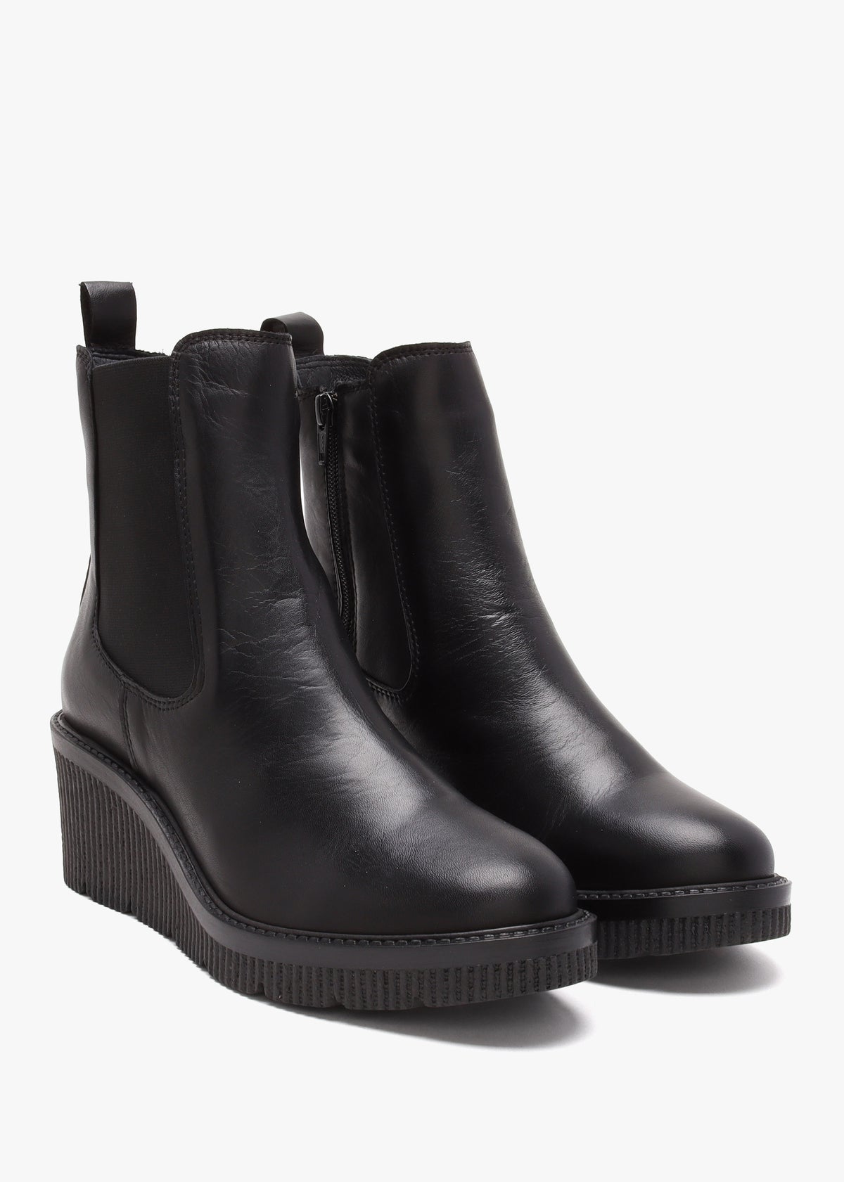 Audyn Black Leather Wedge Ankle Boots