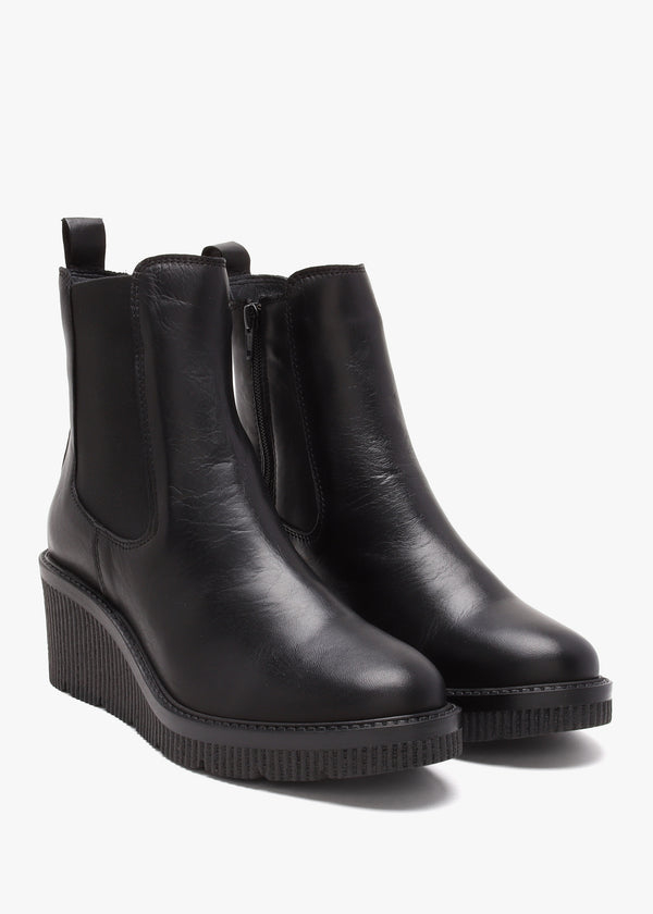 Audyn Black Leather Wedge Ankle Boots