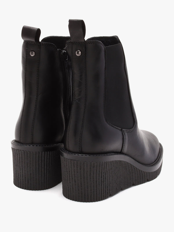 Audyn Black Leather Wedge Ankle Boots