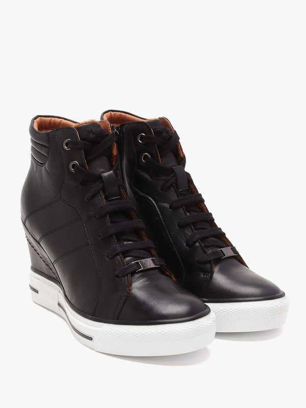 Grainger Black Leather Wedge High Top Trainers