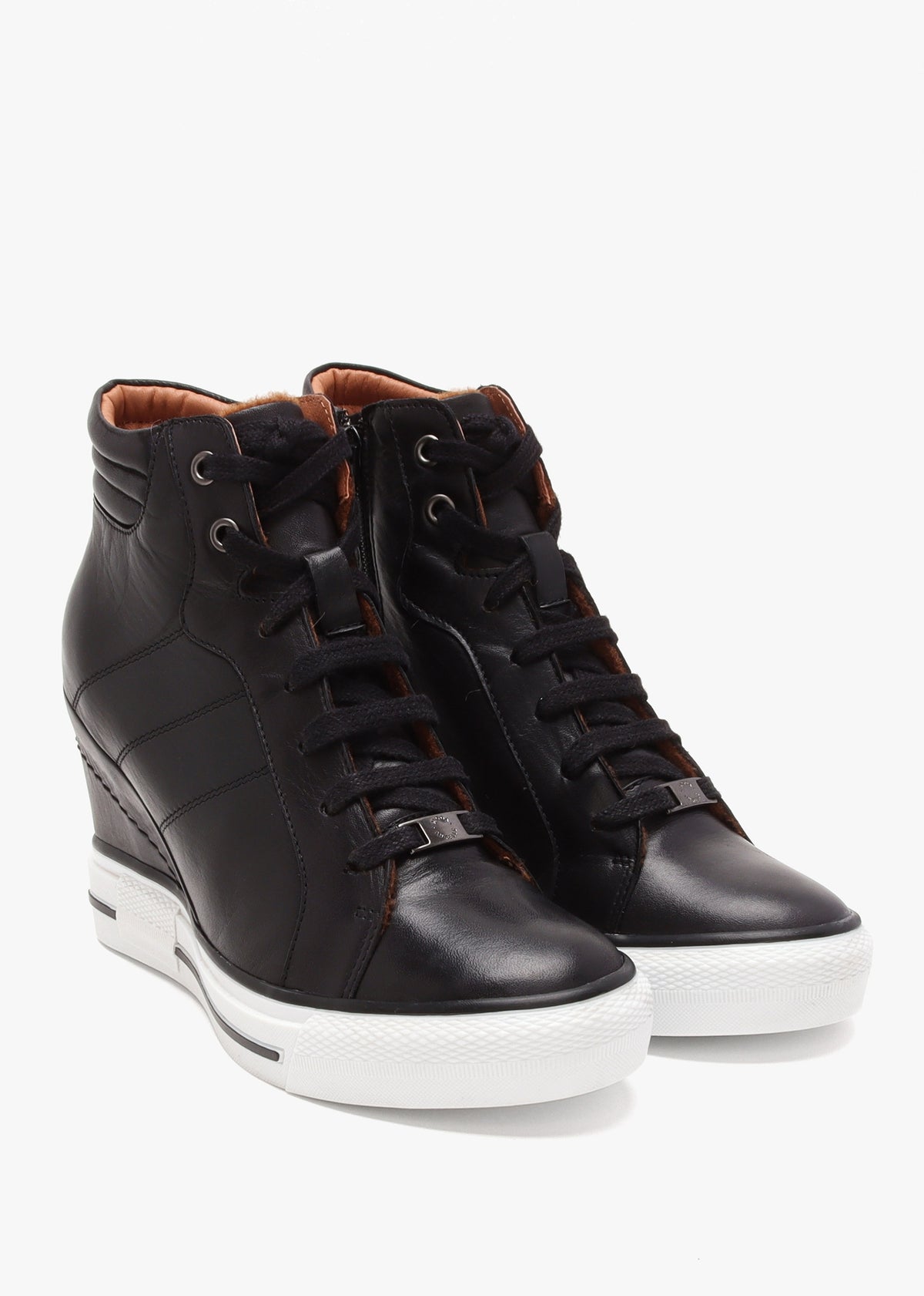 Grainger Black Leather Wedge High Top Trainers